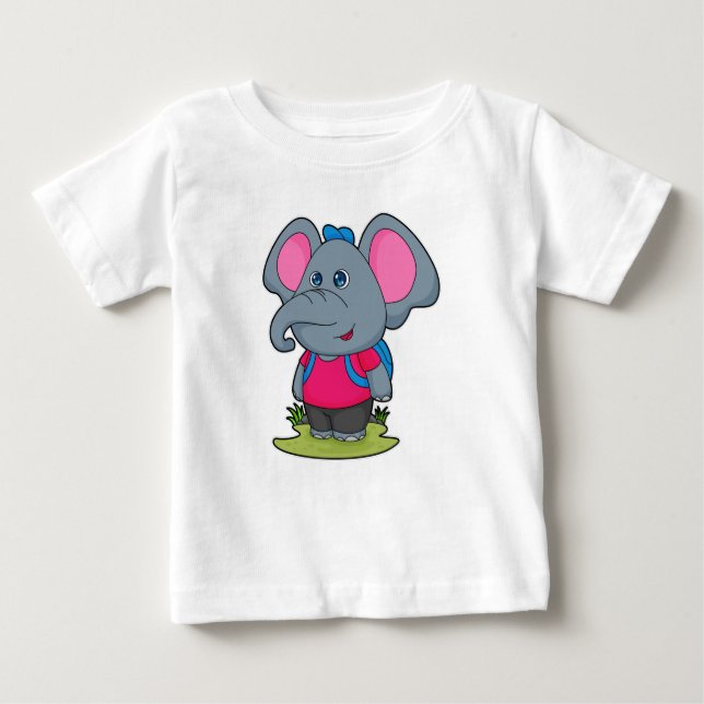 Elephant as Hiker with Backpack Baby T-Shirt (Front)