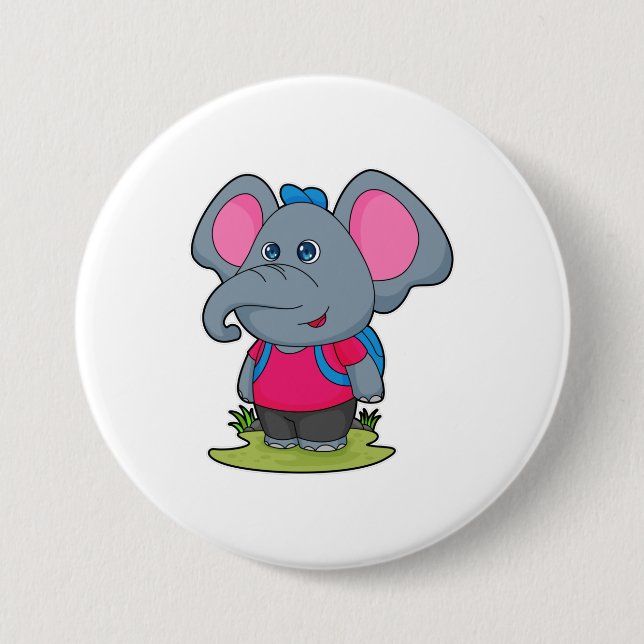 Elephant as Hiker with Backpack Button (Front)