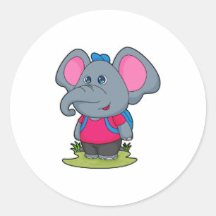 Elephant as Hiker with Backpack Classic Round Sticker