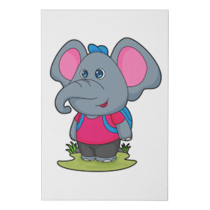 Elephant as Hiker with Backpack Faux Canvas Print