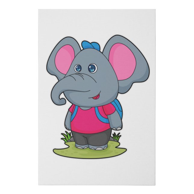 Elephant as Hiker with Backpack Faux Canvas Print (Front)