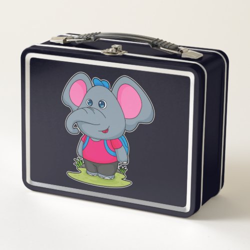 Elephant as Hiker with Backpack Metal Lunch Box