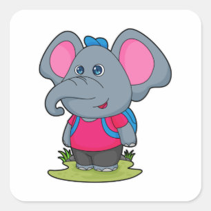 Elephant as Hiker with Backpack Square Sticker