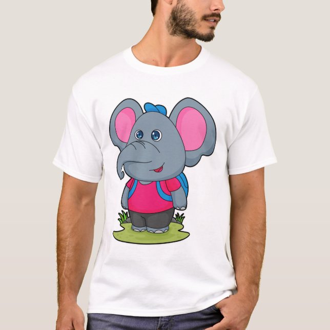 Elephant as Hiker with Backpack T-Shirt (Front)