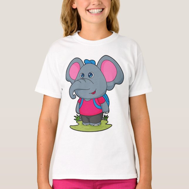 Elephant as Hiker with Backpack T-Shirt (Front)