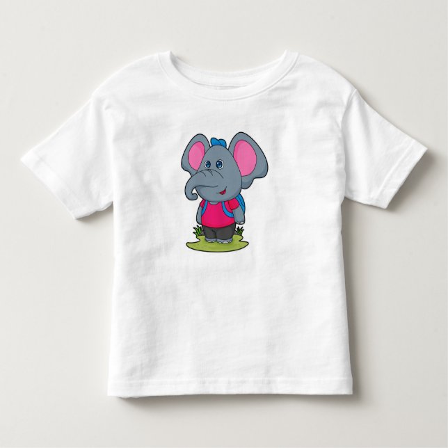 Elephant as Hiker with Backpack Toddler T-shirt (Front)