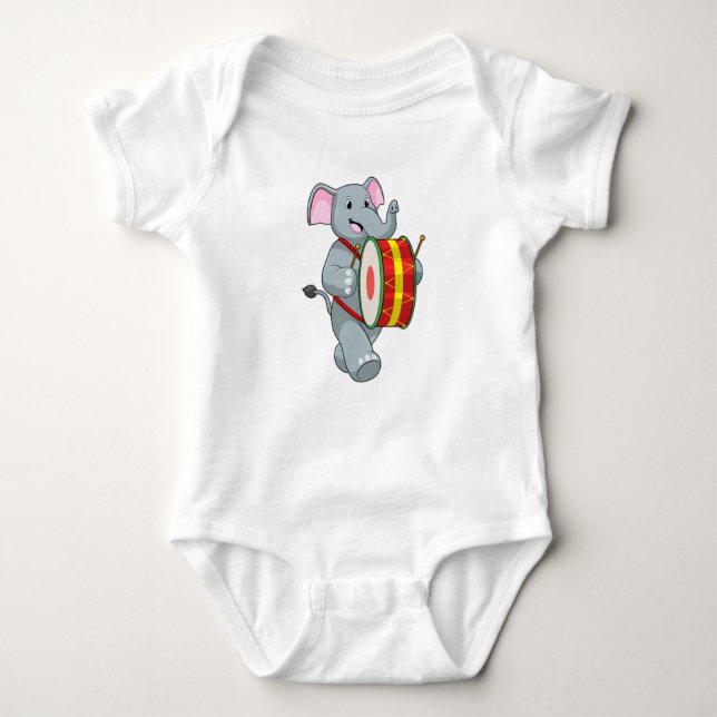 Elephant as Musician with Drum Baby Bodysuit (Front)
