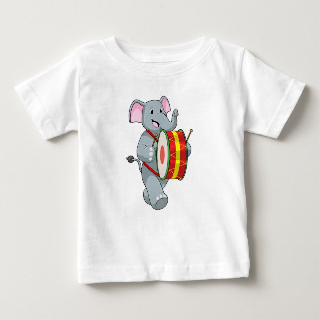 Elephant as Musician with Drum Baby T-Shirt (Front)