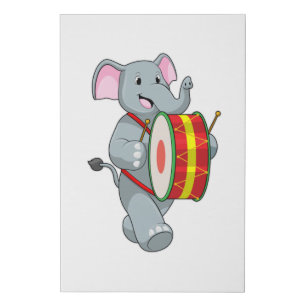Elephant as Musician with Drum Faux Canvas Print