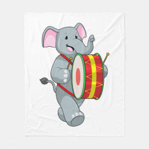 Elephant as Musician with Drum Fleece Blanket