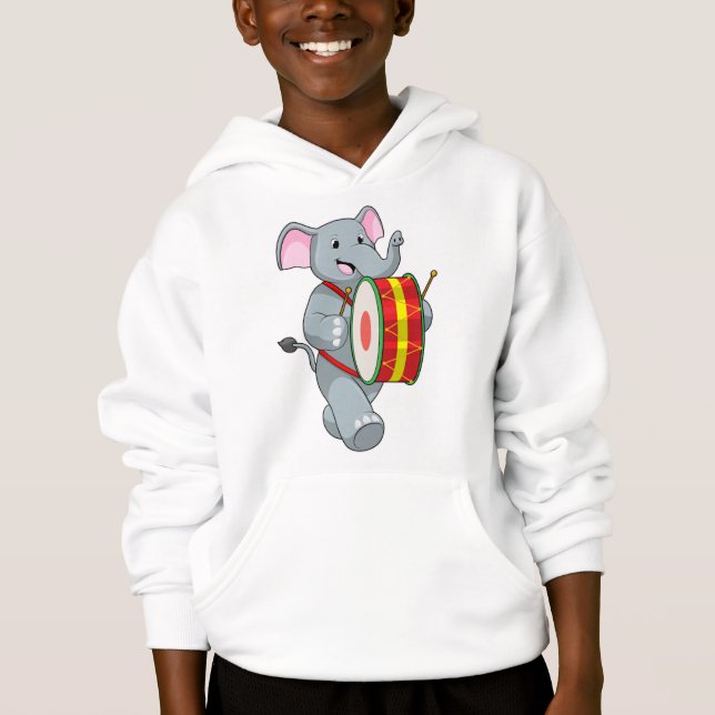 Elephant as Musician with Drum Hoodie (Front)