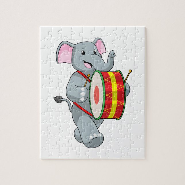 Elephant as Musician with Drum Jigsaw Puzzle (Vertical)