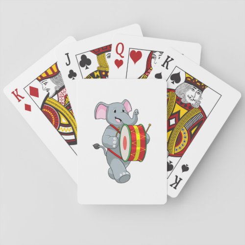 Elephant as Musician with Drum Playing Cards