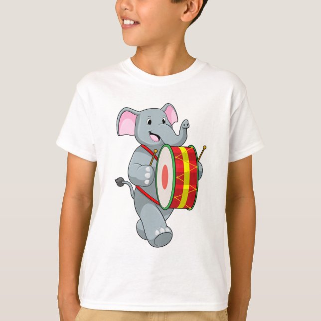 Elephant as Musician with Drum T-Shirt (Front)
