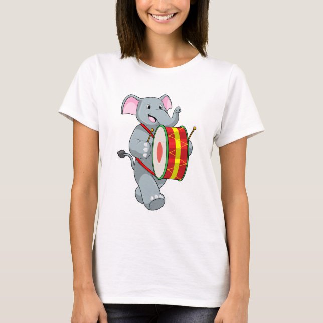 Elephant as Musician with Drum T-Shirt (Front)
