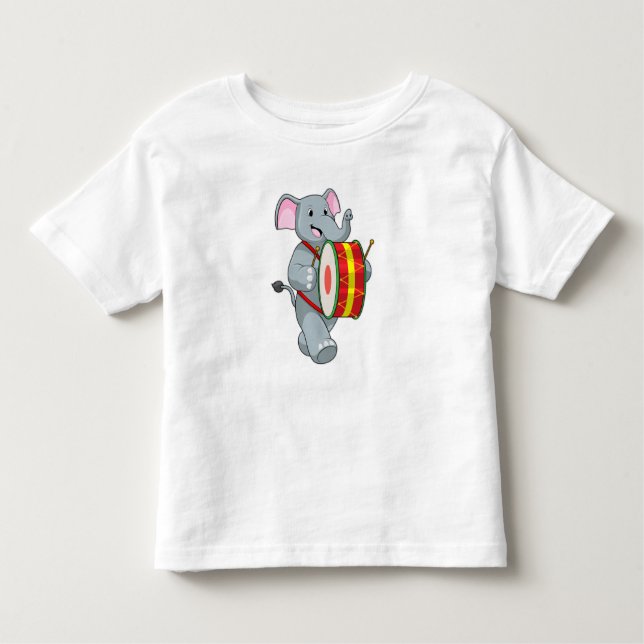 Elephant as Musician with Drum Toddler T-shirt (Front)