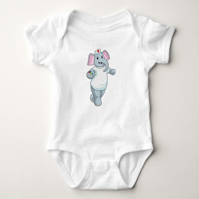 Elephant as Nurse with Medicine Baby Bodysuit (Front)