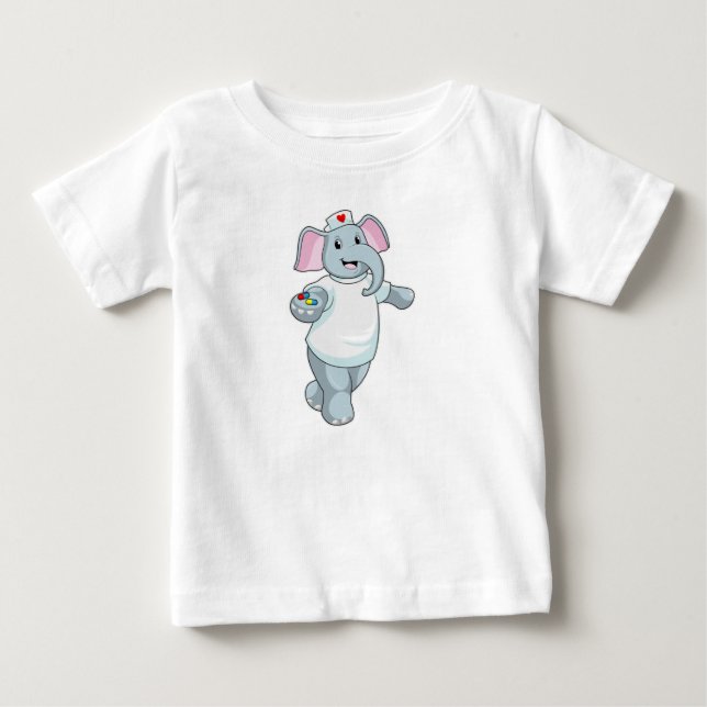 Elephant as Nurse with Medicine Baby T-Shirt (Front)