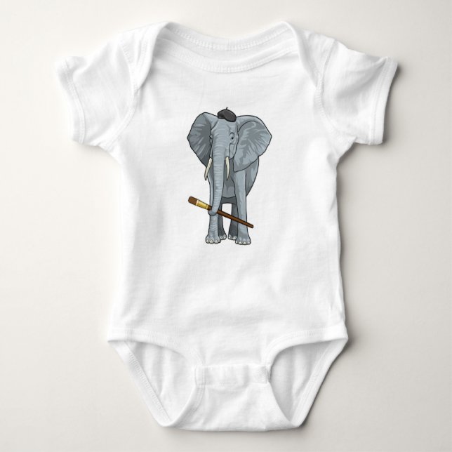 Elephant as Painter with Paint brush Baby Bodysuit (Front)