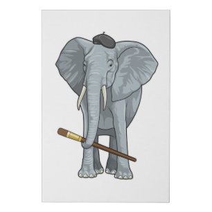 Elephant as Painter with Paint brush Faux Canvas Print