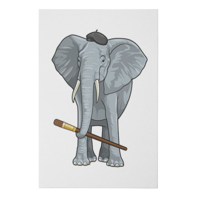 Elephant as Painter with Paint brush Faux Canvas Print (Front)
