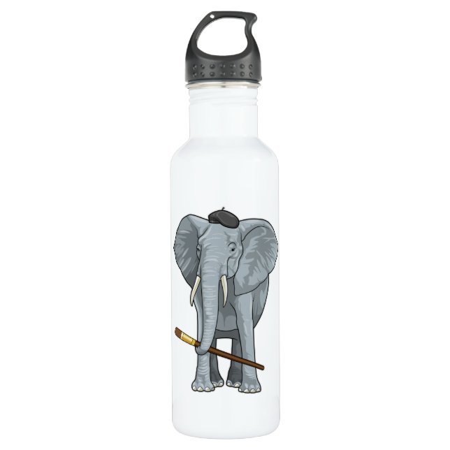 Elephant as Painter with Paint brush Stainless Steel Water Bottle (Front)