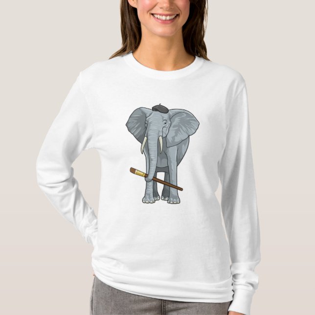 Elephant as Painter with Paint brush T-Shirt (Front)