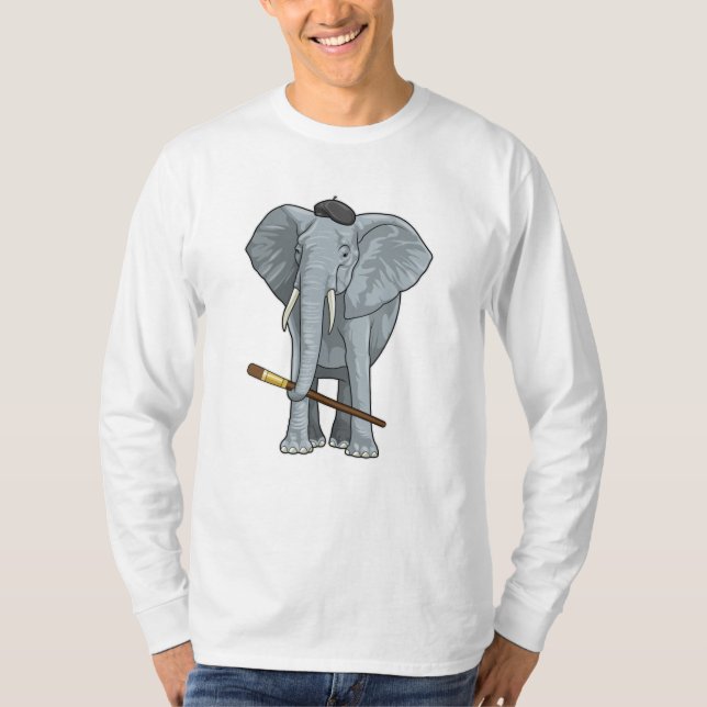 Elephant as Painter with Paint brush T-Shirt (Front)