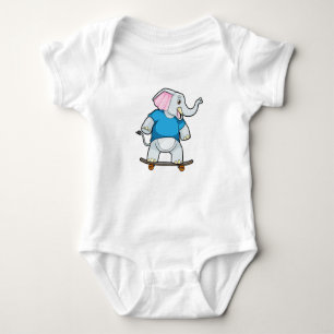 Elephant as Skater with Skateboard Baby Bodysuit