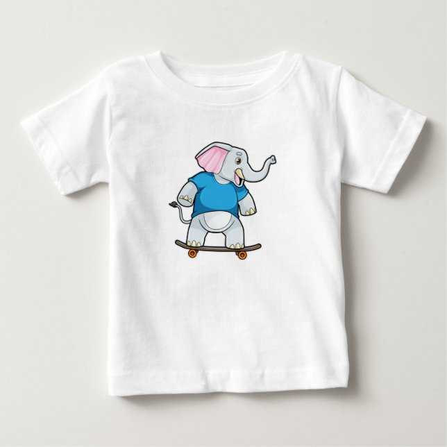 Elephant as Skater with Skateboard Baby T-Shirt (Front)