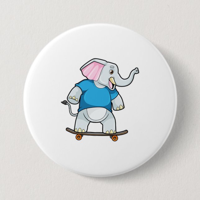 Elephant as Skater with Skateboard Button (Front)