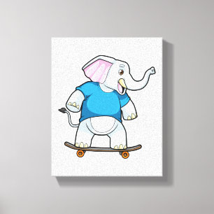 Elephant as Skater with Skateboard Canvas Print