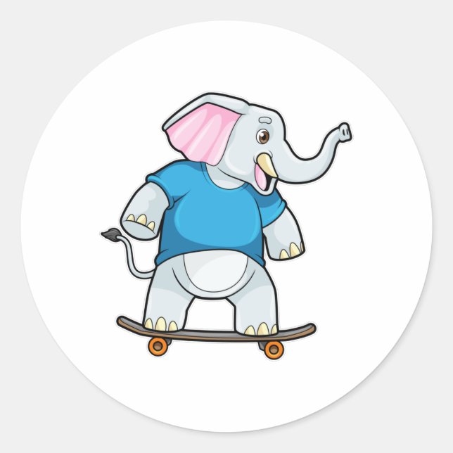 Elephant as Skater with Skateboard Classic Round Sticker (Front)
