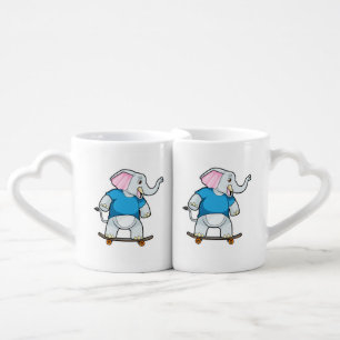 Elephant as Skater with Skateboard Coffee Mug Set