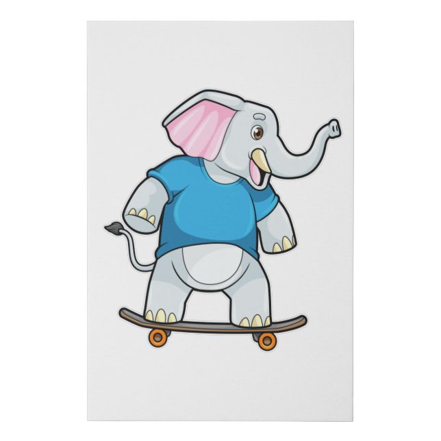 Elephant as Skater with Skateboard Faux Canvas Print (Front)