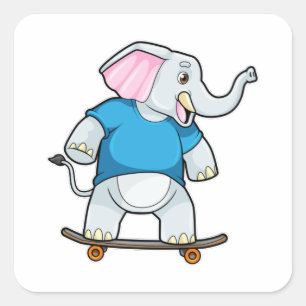 Elephant as Skater with Skateboard Square Sticker