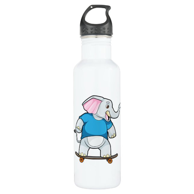 Elephant as Skater with Skateboard Stainless Steel Water Bottle (Front)