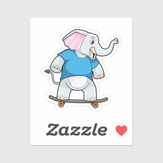 Elephant as Skater with Skateboard Sticker (Sheet)