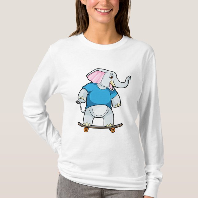 Elephant as Skater with Skateboard T-Shirt (Front)