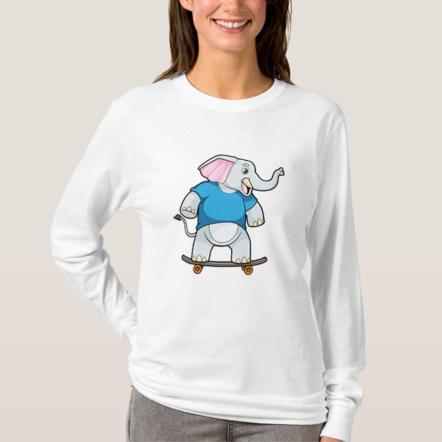 Elephant as Skater with Skateboard T-Shirt (Front)