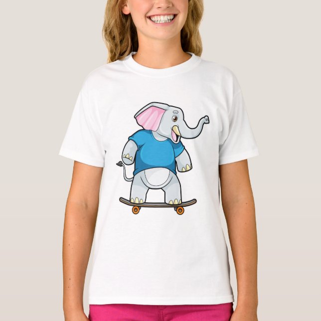 Elephant as Skater with Skateboard T-Shirt (Front)