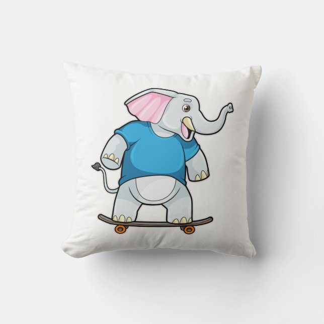 Elephant as Skater with Skateboard Throw Pillow (Front)