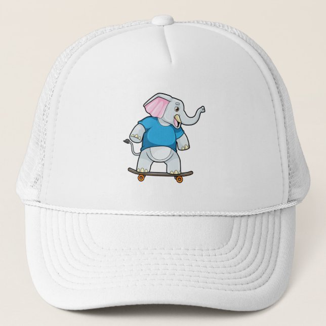 Elephant as Skater with Skateboard Trucker Hat (Front)