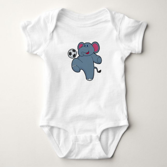 Elephant as Soccer player with Soccer ball Baby Bodysuit (Front)