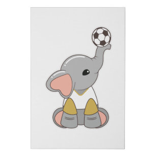 Elephant as Soccer player with Soccer ball Faux Canvas Print