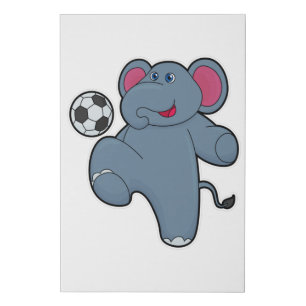 Elephant as Soccer player with Soccer ball Faux Canvas Print
