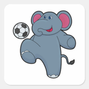 Elephant as Soccer player with Soccer ball Square Sticker