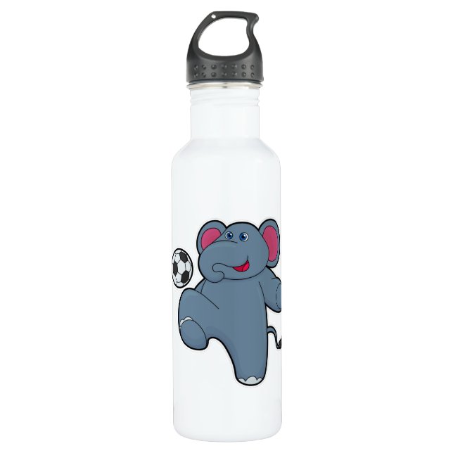 Elephant as Soccer player with Soccer ball Stainless Steel Water Bottle (Front)