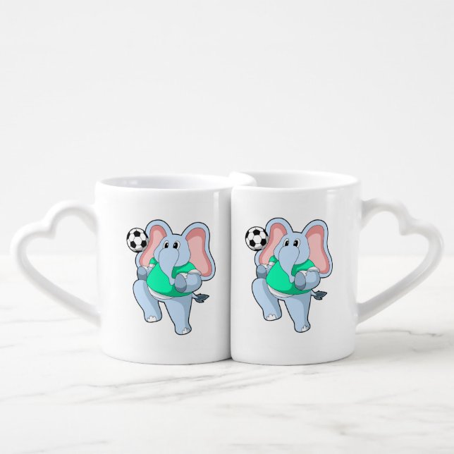 Elephant as Soccer player with Soccer.PNG Coffee Mug Set (Front Nesting)