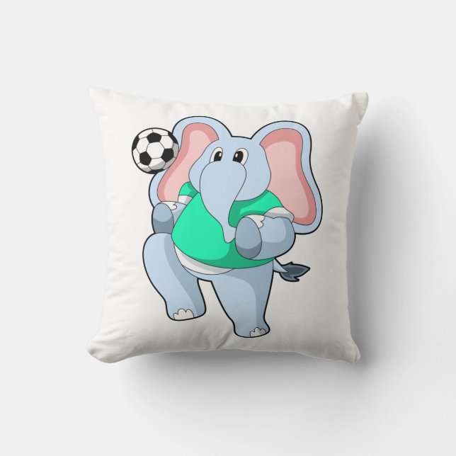 Elephant as Soccer player with Soccer.PNG Throw Pillow (Front)